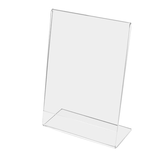 3.5"W x 5"H Small Sign Holder Side Load Slant Back Clear Display