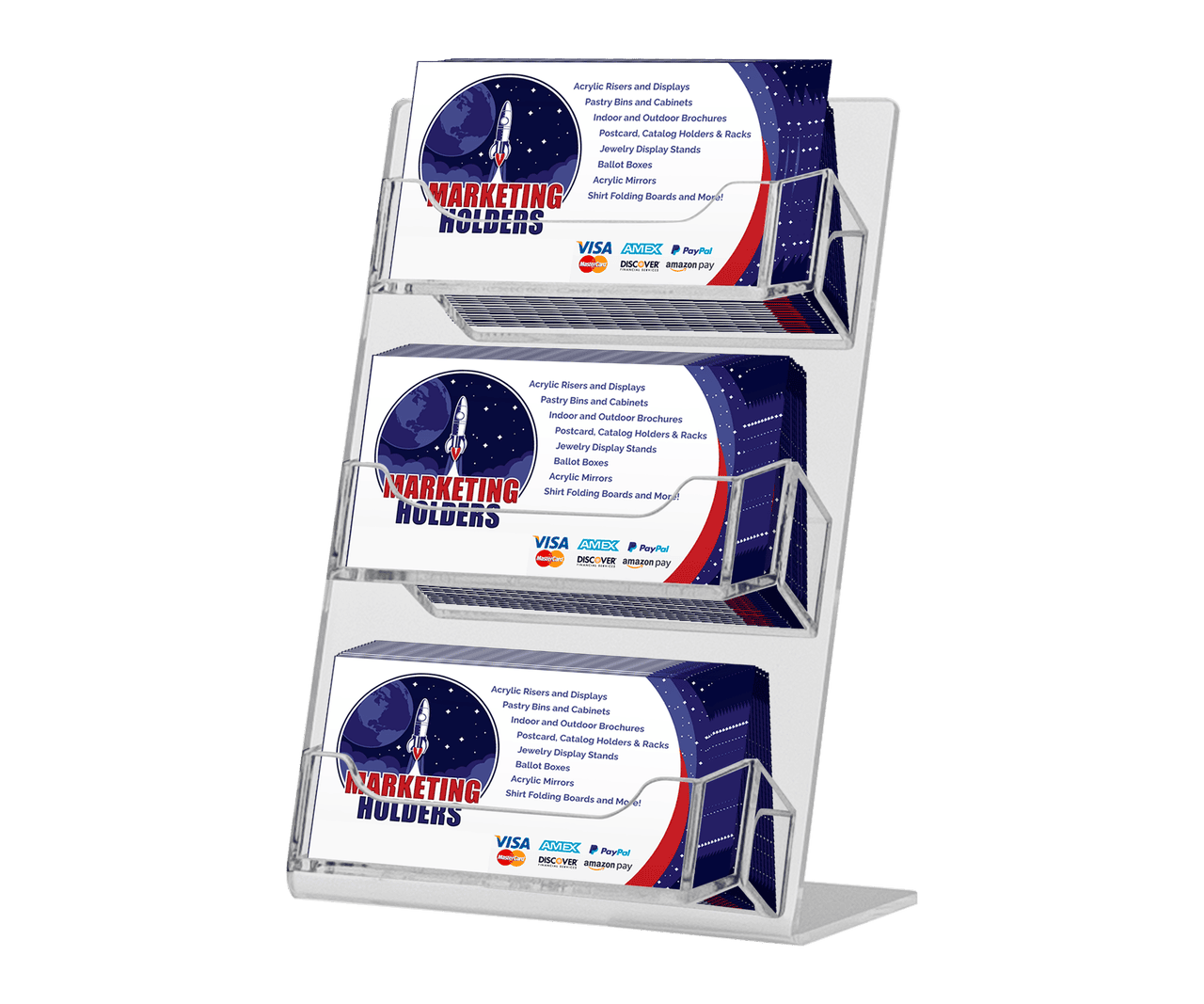 Three Pocket Slant Back Business Card Holder