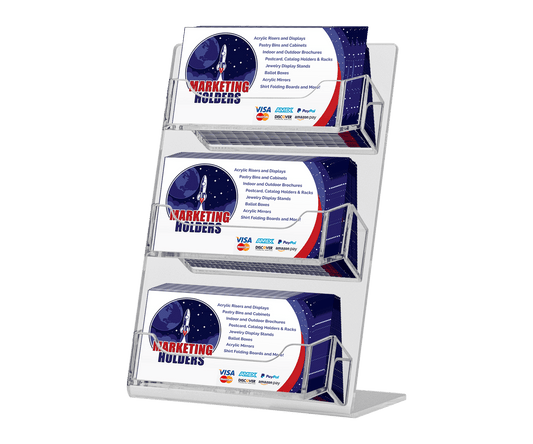Three Pocket Slant Back Business Card Holder