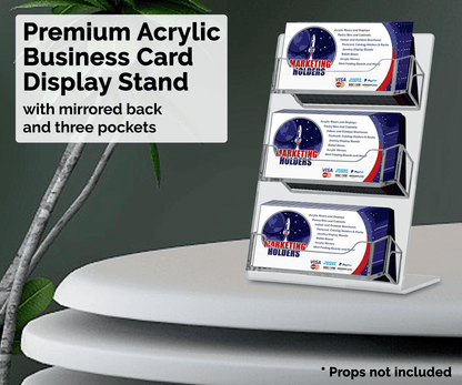 Three Pocket Slant Back Business Card Holder with Mirror Back