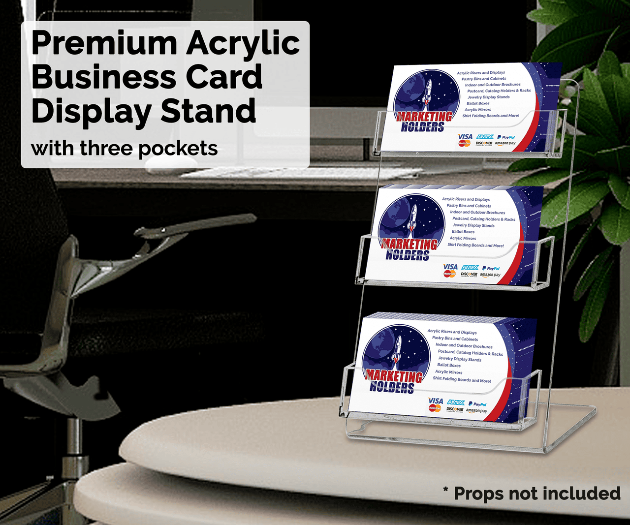 Tabletop Business Card Holder with Three Pockets