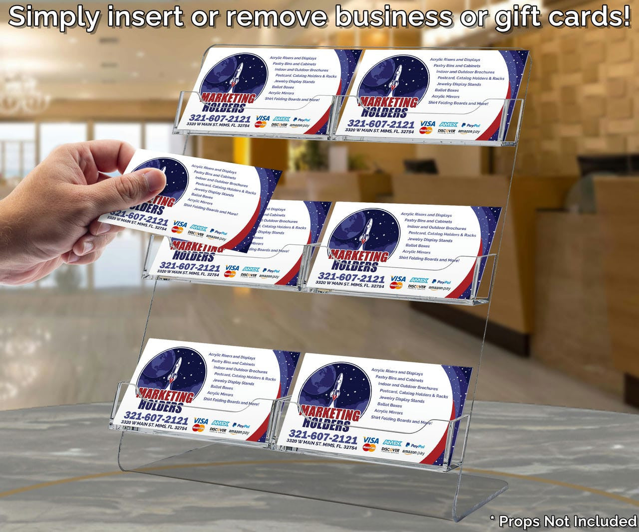 6 Pocket Business Gift Card Display with Slanted Back