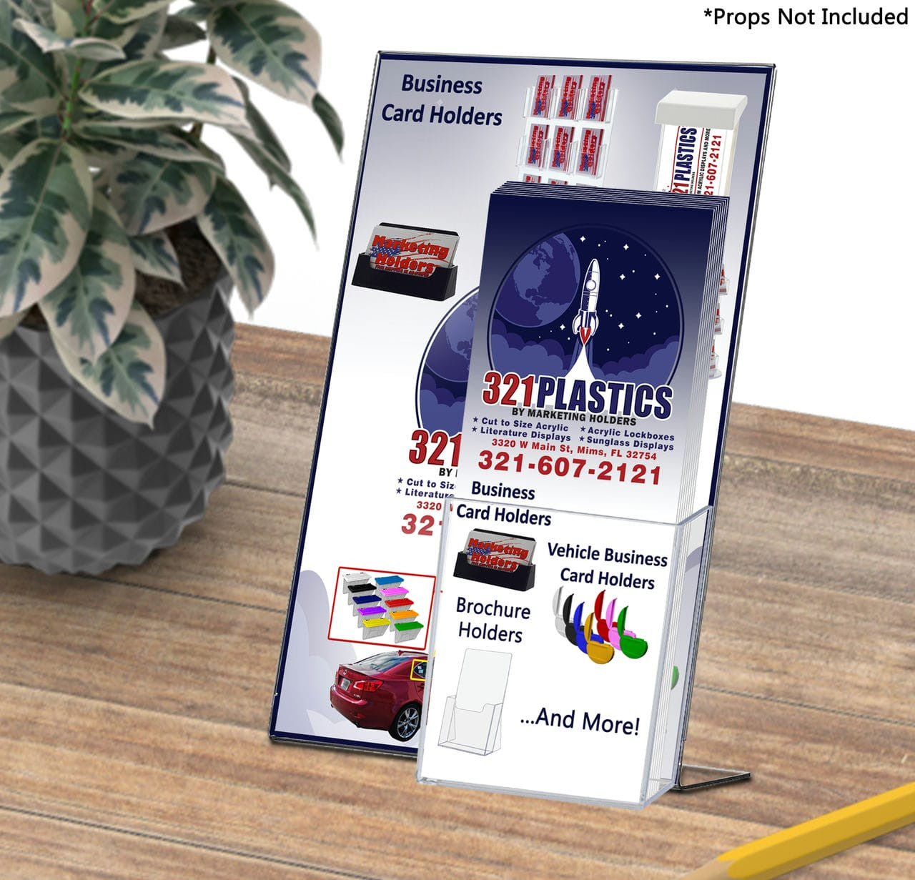 8.5"W x 14"H Tall Advertising Sign Holder with Brochure Pocket