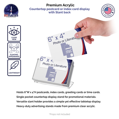 6"W Postcard Holder Slant Back Countertop Index Card Display