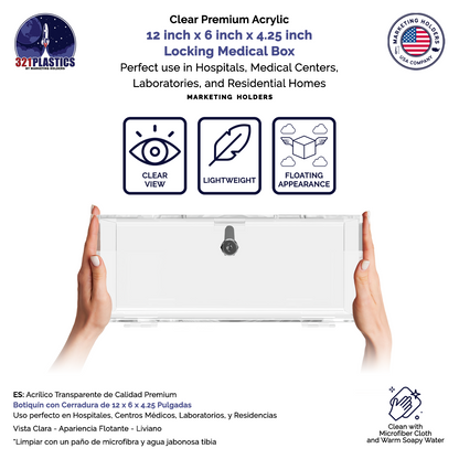 12"W x 4.25"H Locking Medical Box Clear Acrylic