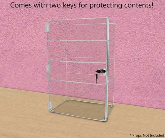 12"W x 9.5"D x 19"H Acrylic Locking Display Cabinet 3 Shelves