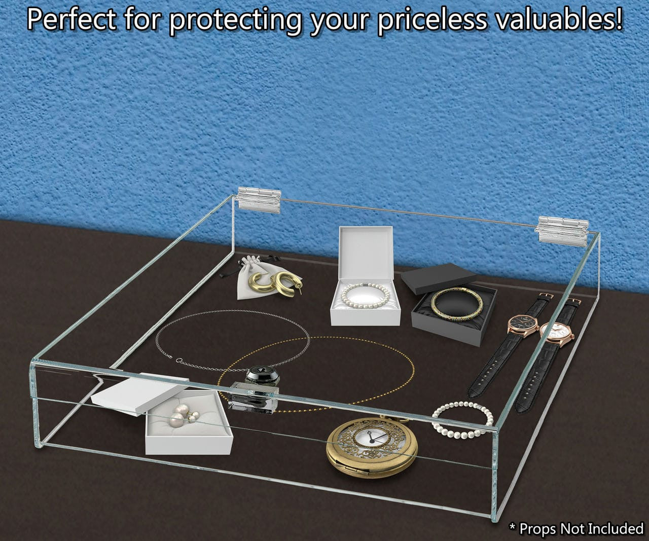 15"W x 17"D x 3"H Locking Display Case with Lid and Keys