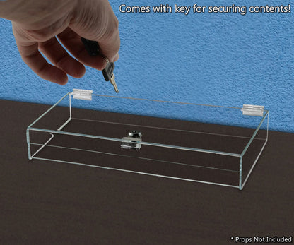 16"W x 10"D x 3"H Acrylic Locking Display Case with Lid and Keys