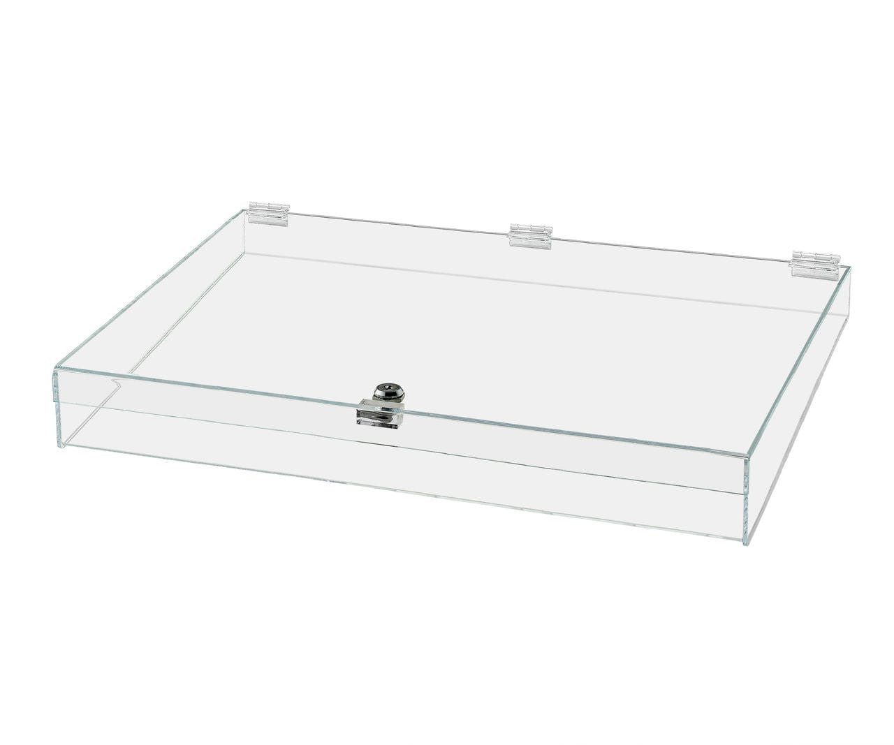 24"W x 18"D x 3.75"H Acrylic Locking Display Case with Lid and Keys