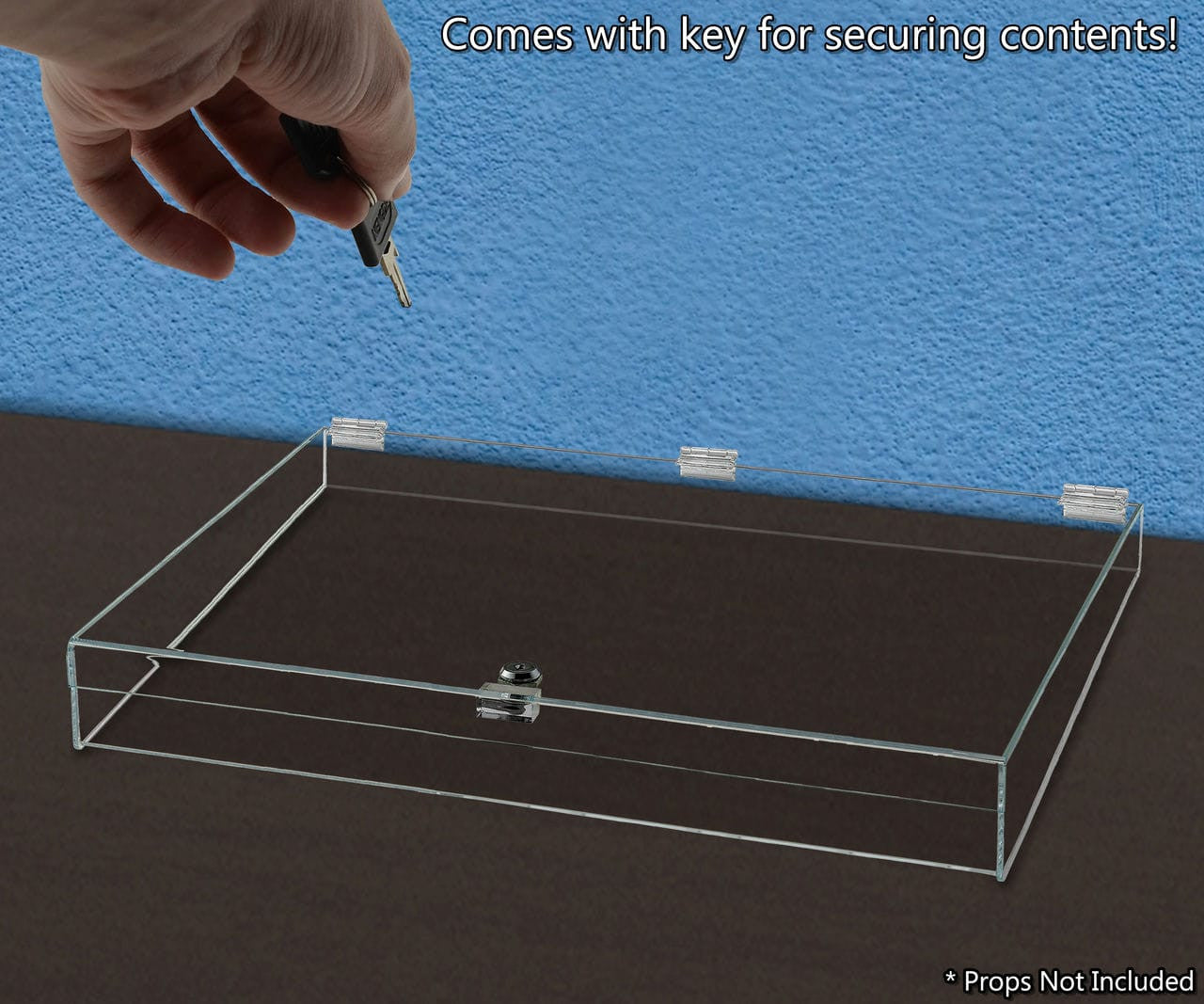 24"W x 18"D x 3.75"H Acrylic Locking Display Case with Lid and Keys