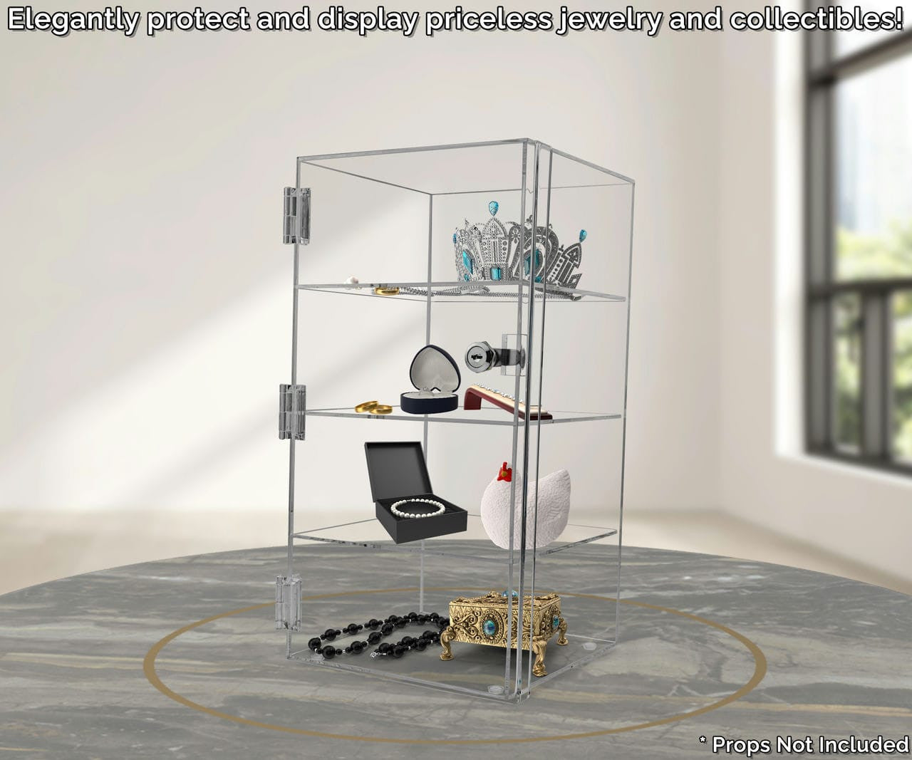 8"W x 8"D x 16"H Locking Case Acrylic Display With 3 Shelves