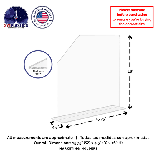 15.75"W x 16"H Sink Splash Guard Barrier