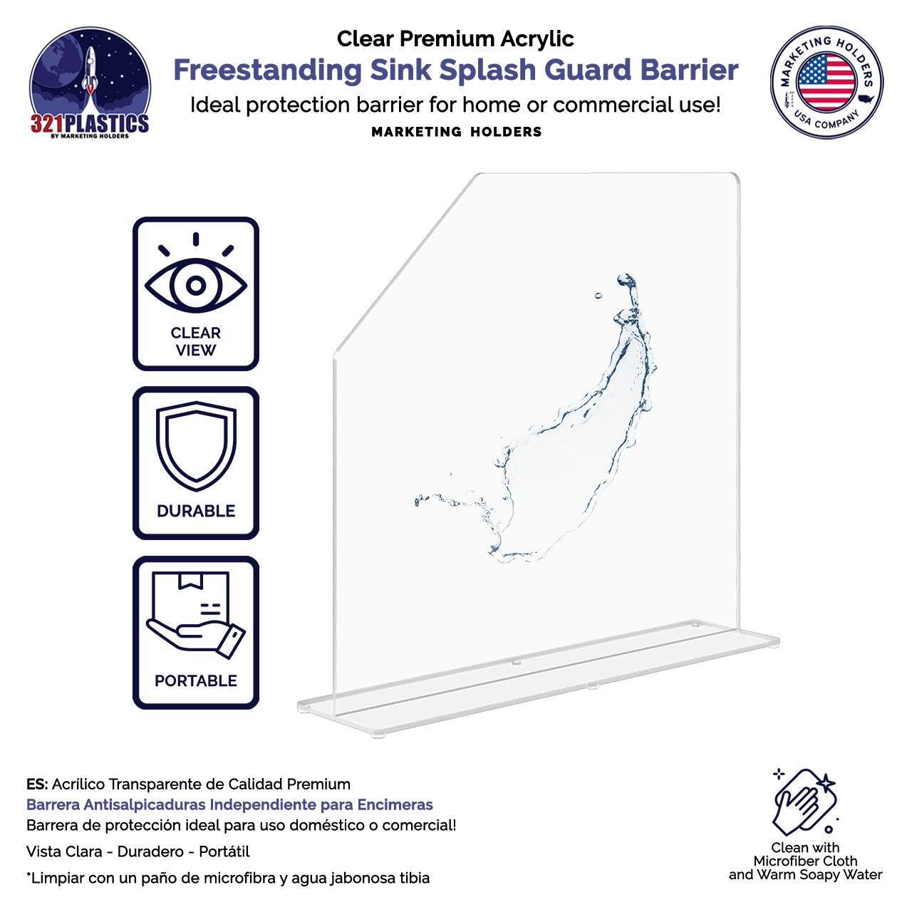 19"W x 15"H Sink Splash Guard Barrier