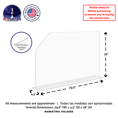 29.6"W x 18"H Sink Splash Guard Barrier