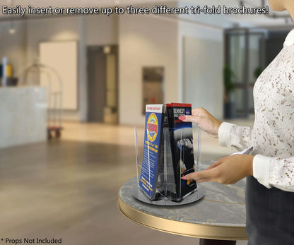 Rotating Holder for 4"W Trifolds 3 Pocket Display with Black Base