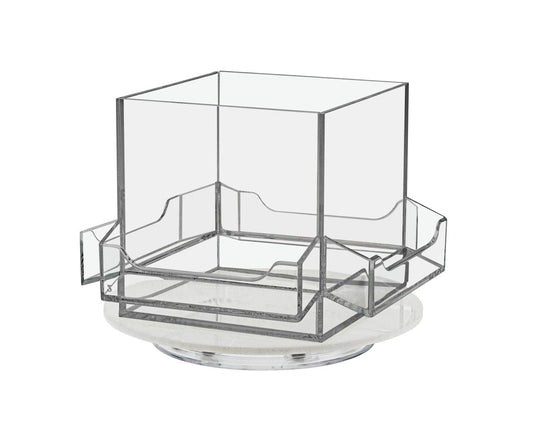 Spinning Business Card Holder with 4 Pockets and Center Storage Bin