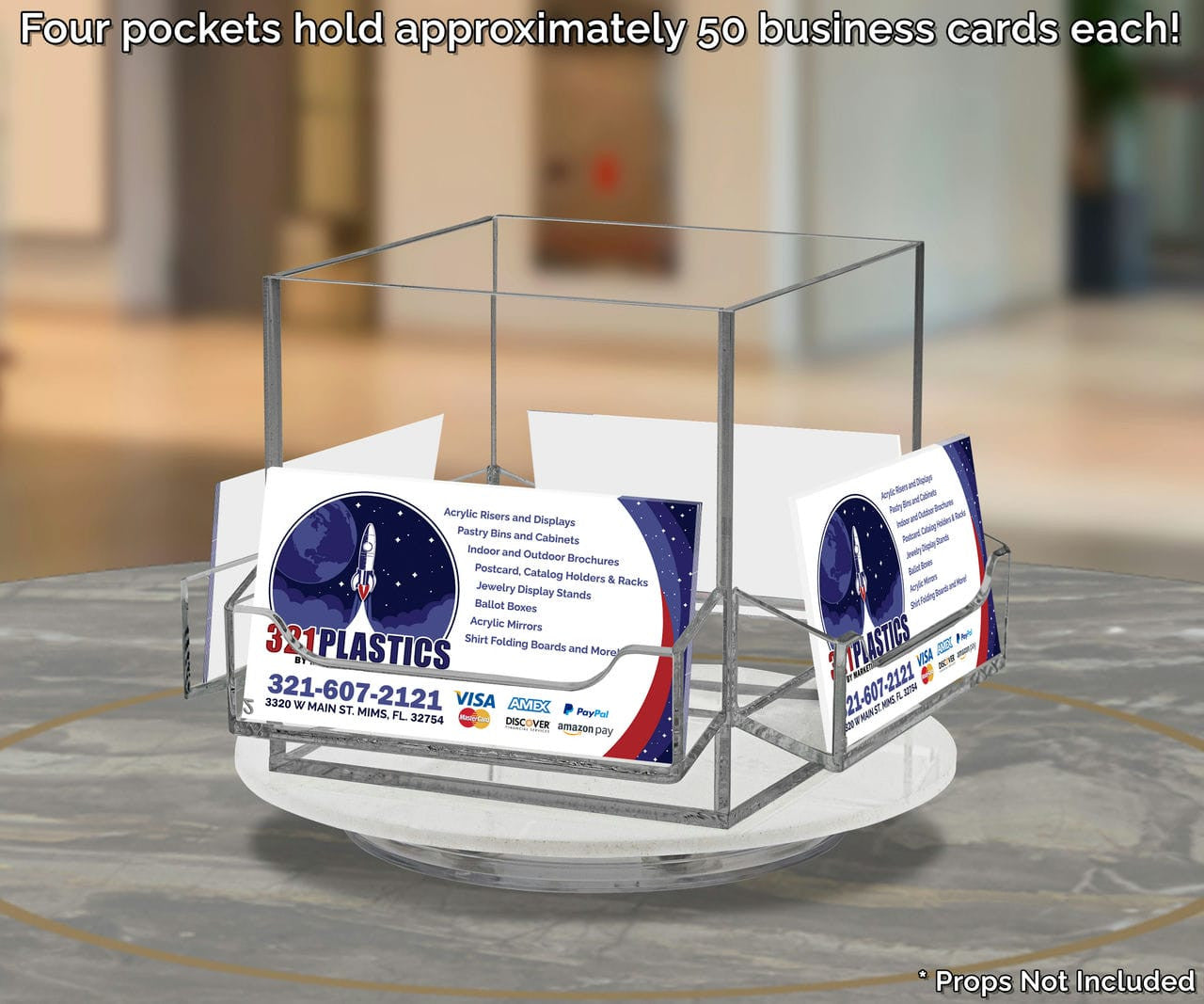 Spinning Business Card Holder with 4 Pockets and Center Storage Bin