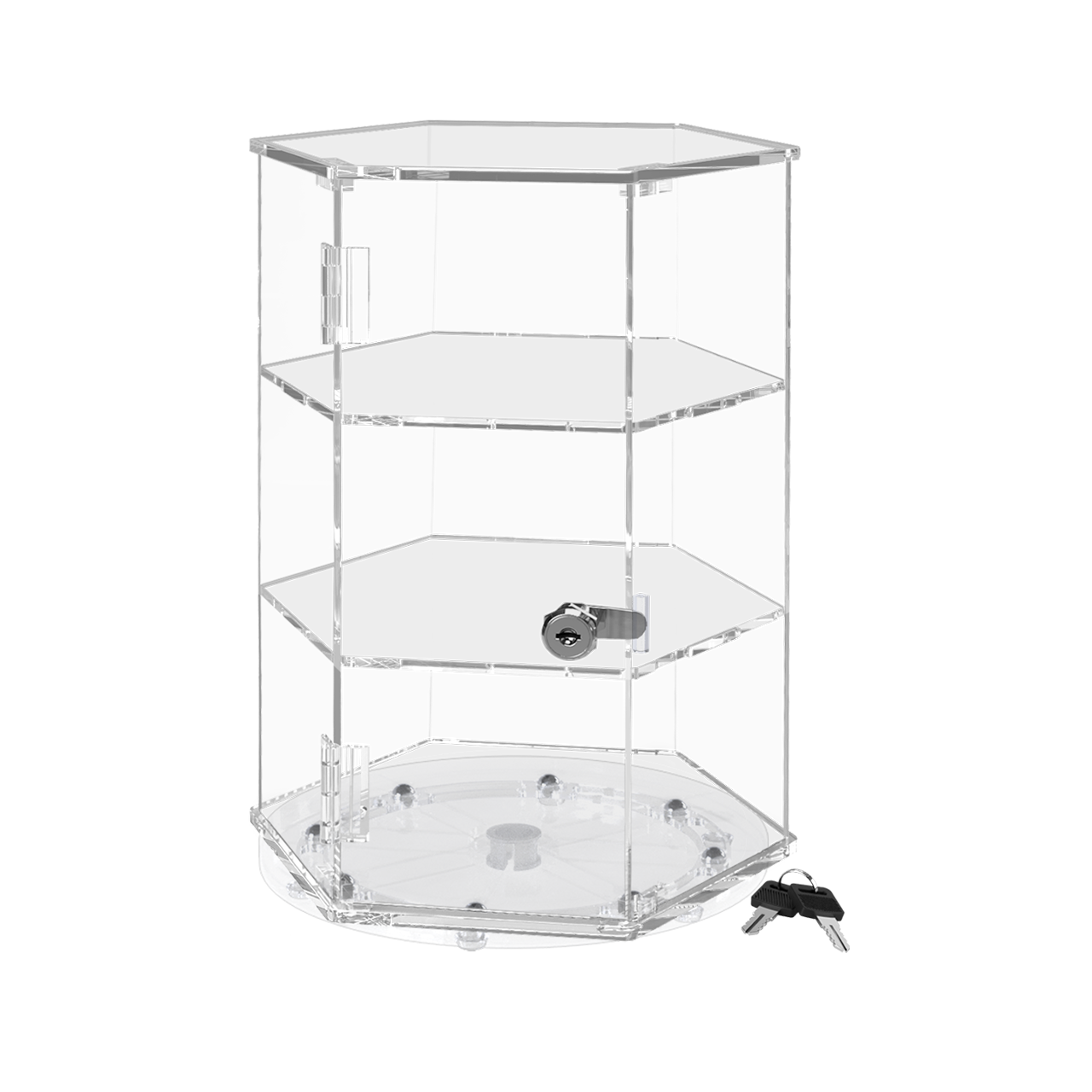 Hexagon Display Case Rotating Locking Cabinet