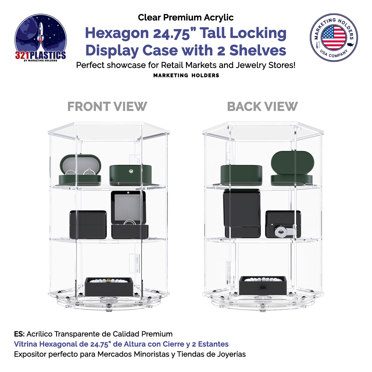 Hexagon Display Case Rotating Locking Cabinet
