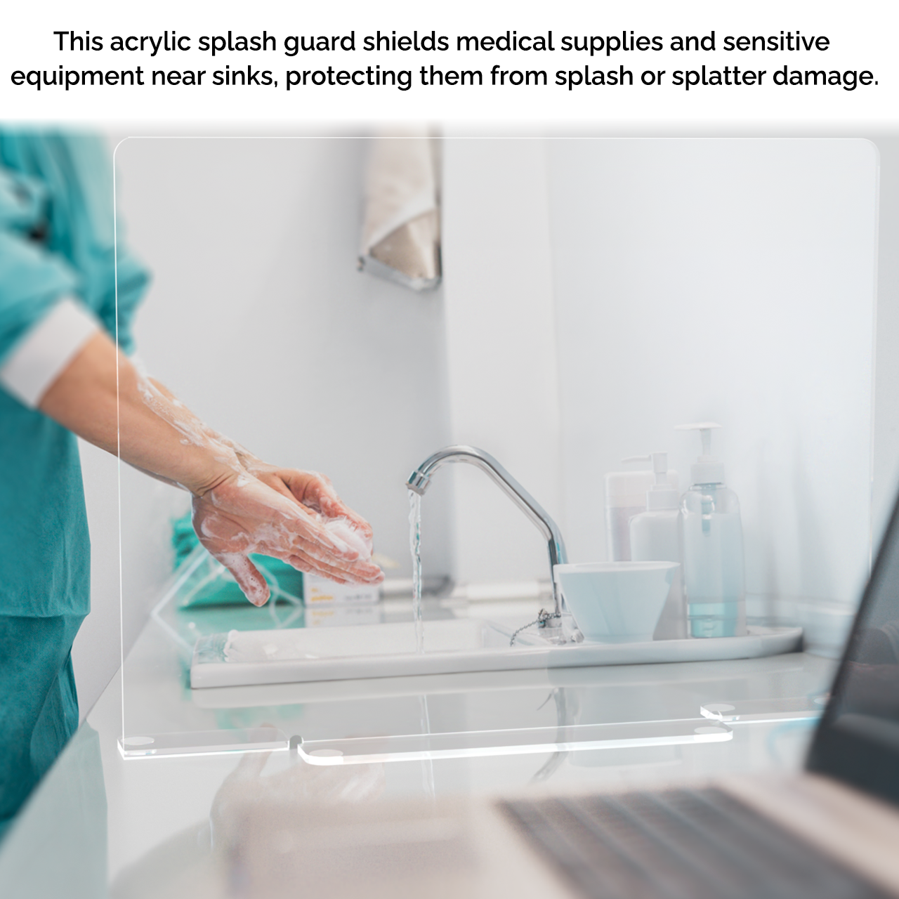 Square 15.75"W x 16"H Splash Guard with Feet Acrylic Sink Barrier