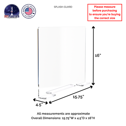Square 15.75"W x 16"H Splash Guard with Feet Acrylic Sink Barrier