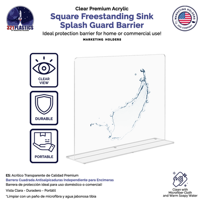 19"W x 15"H Sink Splash Guard Square Freestanding Barrier