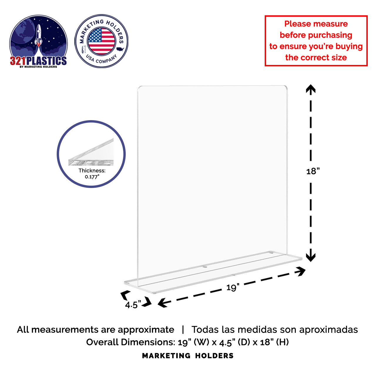 19"W x 18"H Sink Splash Guard Square Freestanding Barrier