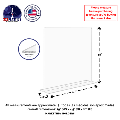19"W x 18"H Sink Splash Guard Square Freestanding Barrier