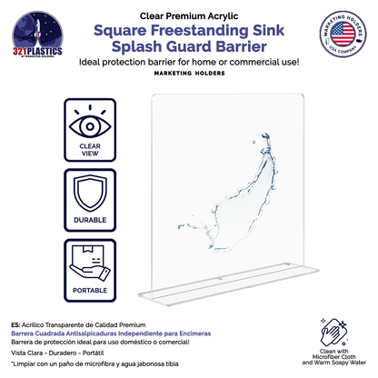 19"W x 18"H Sink Splash Guard Square Freestanding Barrier