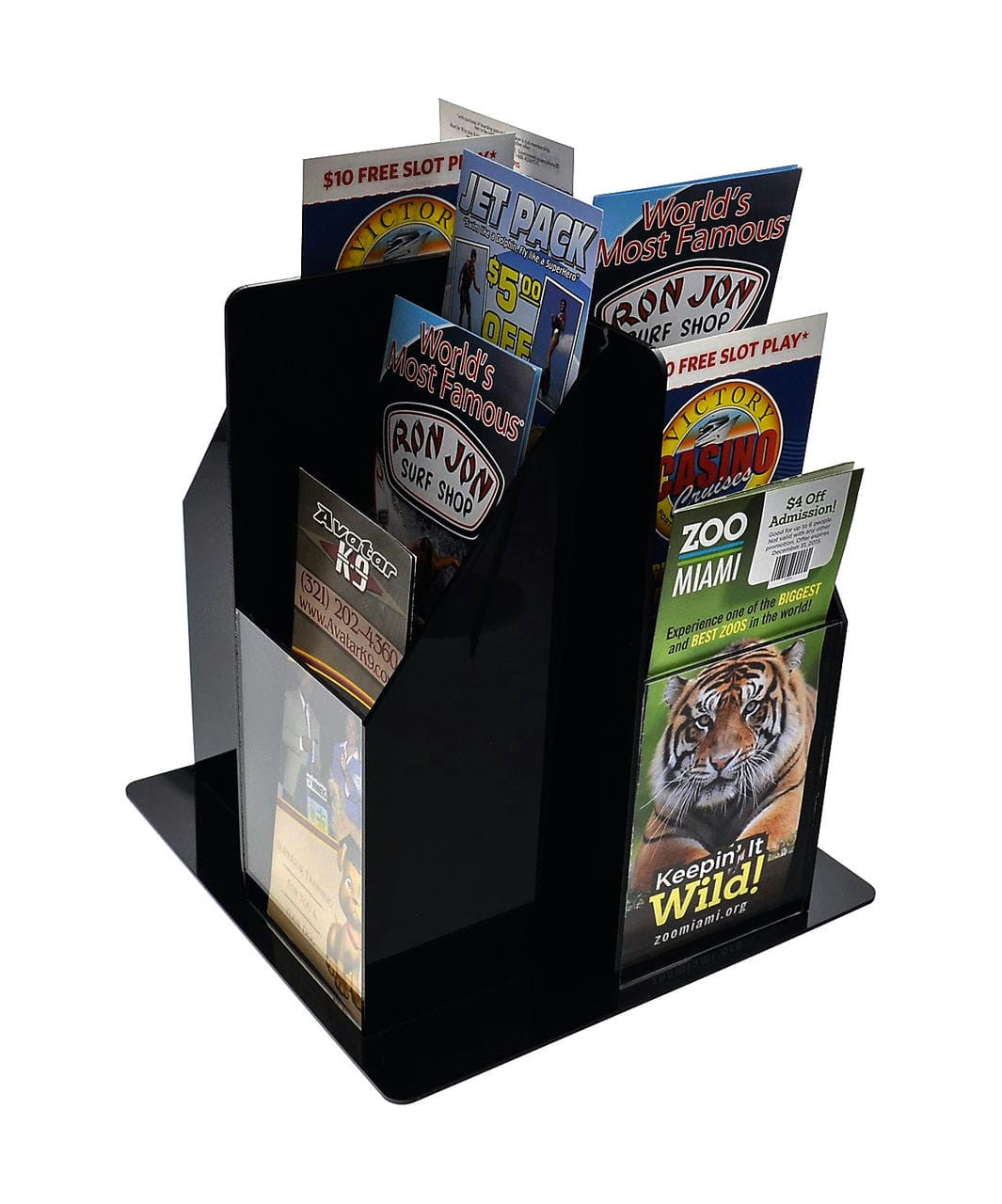 Rotating Trifold Holder for 4"W Brochures Multi Pocket Display