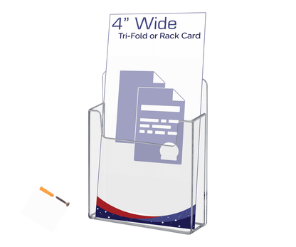Wall Mount 1 Pocket Trifold Brochure Holder for 4"W Rack Cards