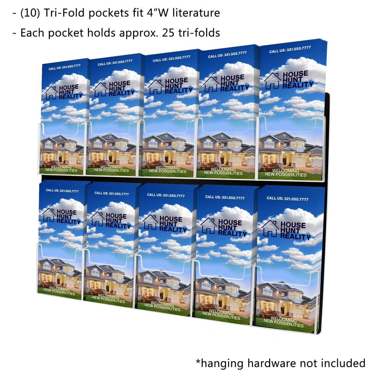 Lightweight Wall 10 Pocket Brochure Holder for 4"W Literature