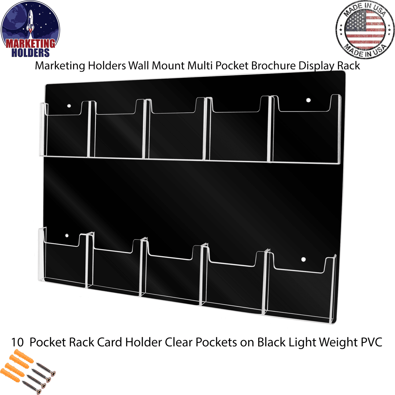 Lightweight Wall 10 Pocket Brochure Holder for 4"W Literature