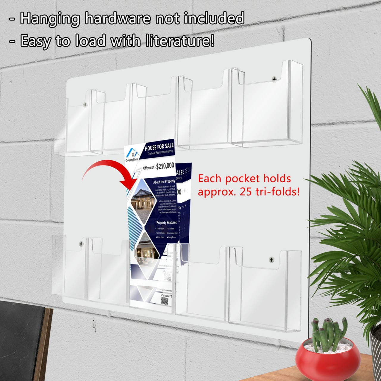 Lightweight Wall 10 Pocket Brochure Holder for 4"W Literature