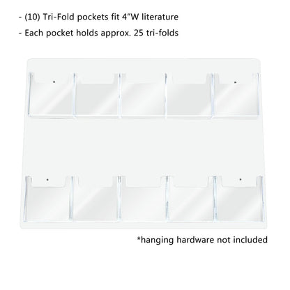 Lightweight Wall 10 Pocket Brochure Holder for 4"W Literature