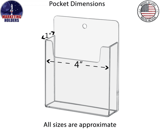 Wall Mount 1 Pocket Trifold Brochure Holder for 4"W Rack Cards