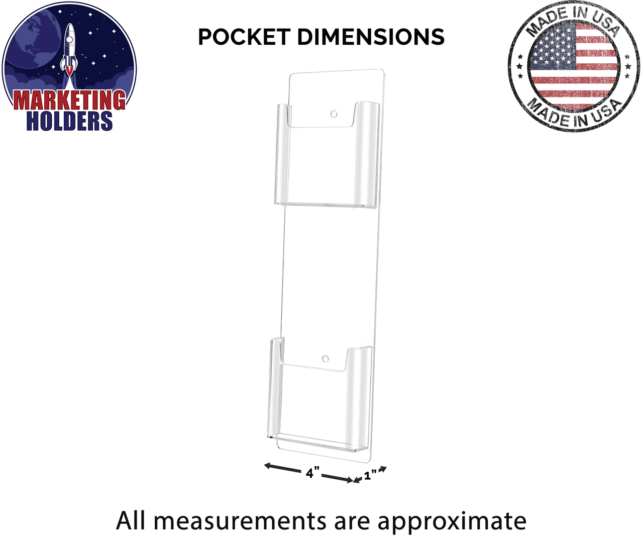 Wall Two Pocket Rack Card Holder for 4"W Trifold Literature