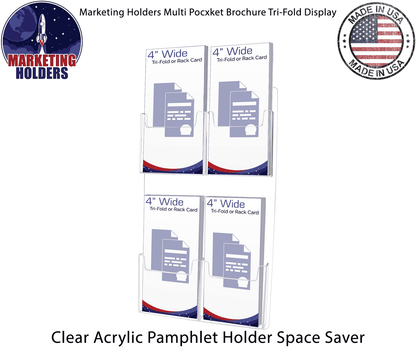 Wall 4 Pocket Brochure Holder for 4"W Trifold Literature