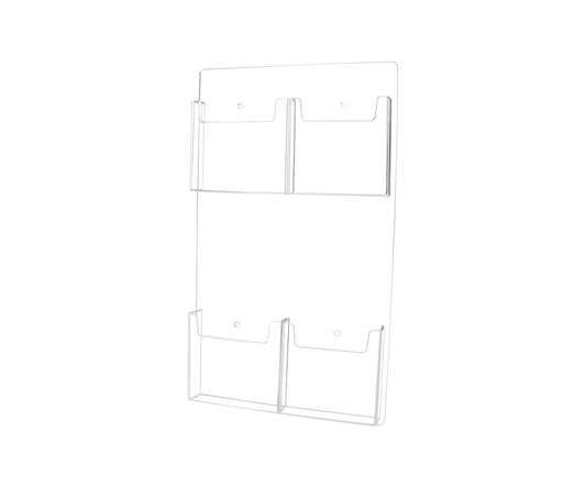 Wall 4 Pocket Brochure Holder for 4"W Trifold Literature