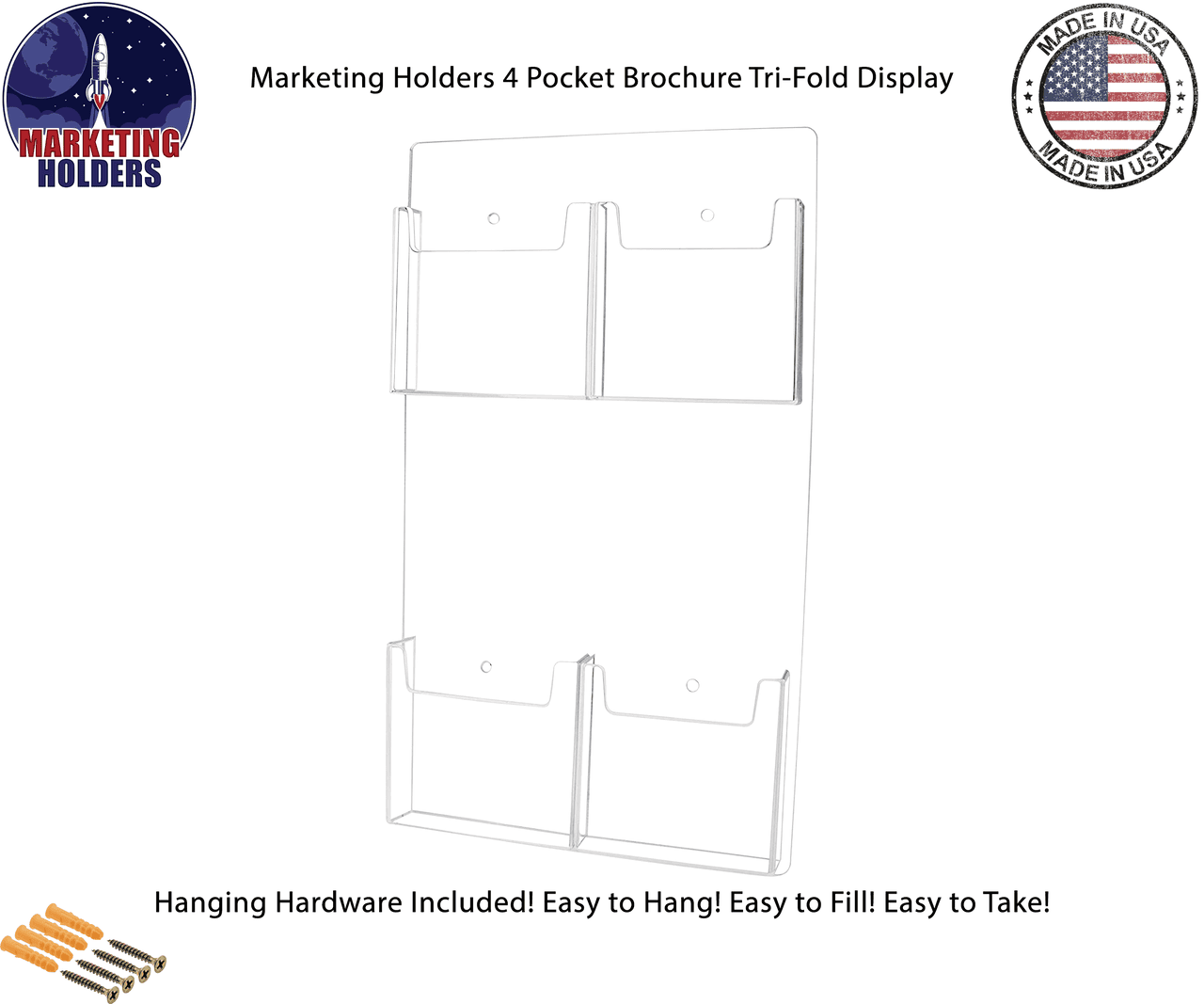 Wall 4 Pocket Brochure Holder for 4"W Trifold Literature