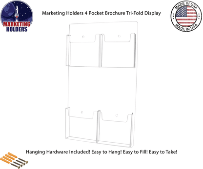 Wall 4 Pocket Brochure Holder for 4"W Trifold Literature