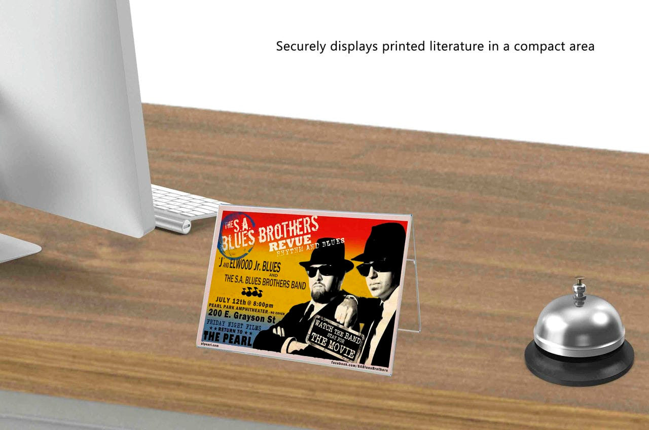 Seven Inches Wide by Five Inches High A Frame Sign Holder Double sided Table Tent Clear Acrylic with Literature on desk