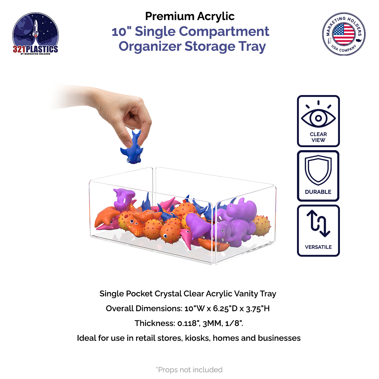 10" Tray Organizer Display Countertop Storage Bin Dust Cover