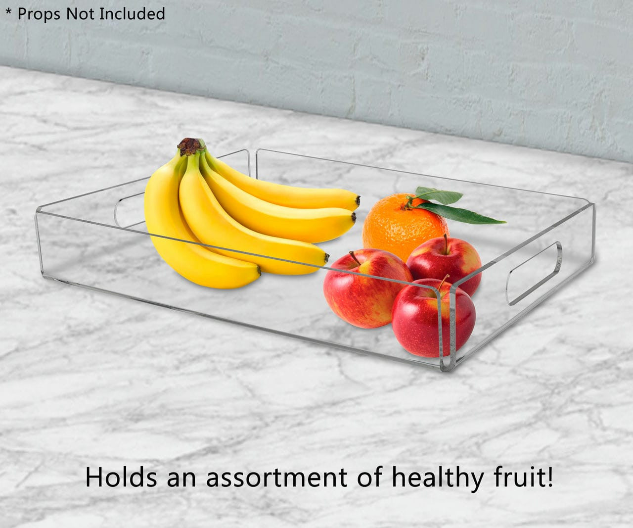 Sixteen and a Half Inches Wide by Two Inches High Holds an assortment of healthy fruit