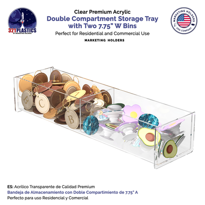 Clear Acrylic 16"W Double Compartment Storage Tray