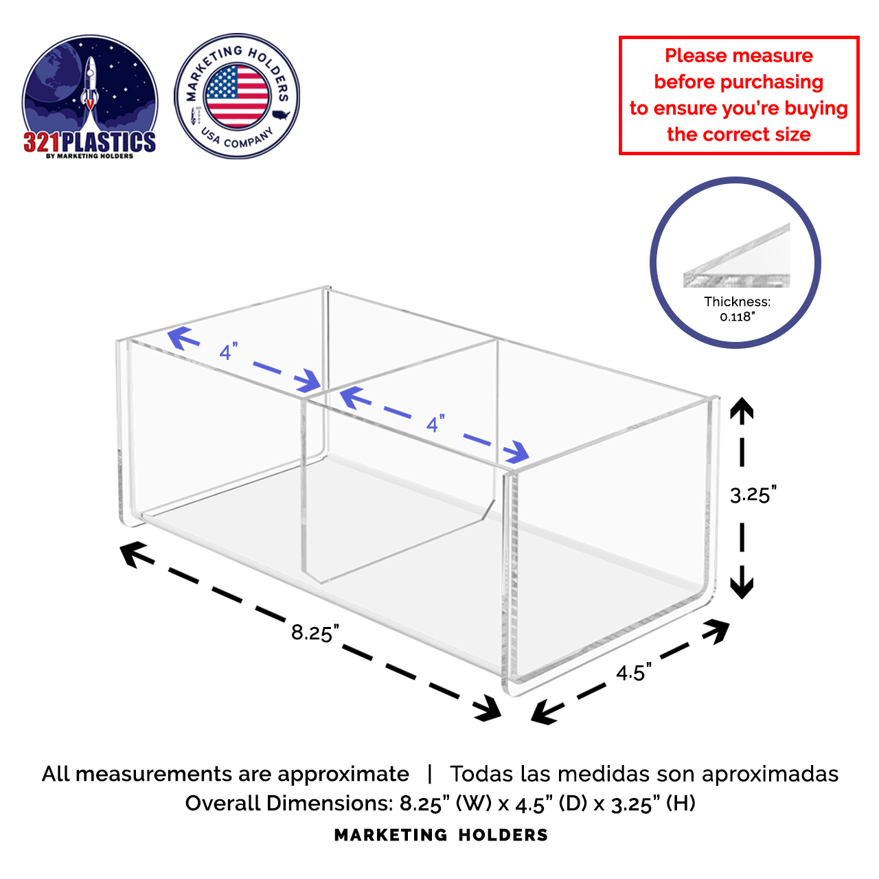 Double Compartment Storage Tray with Two 4"W Bins