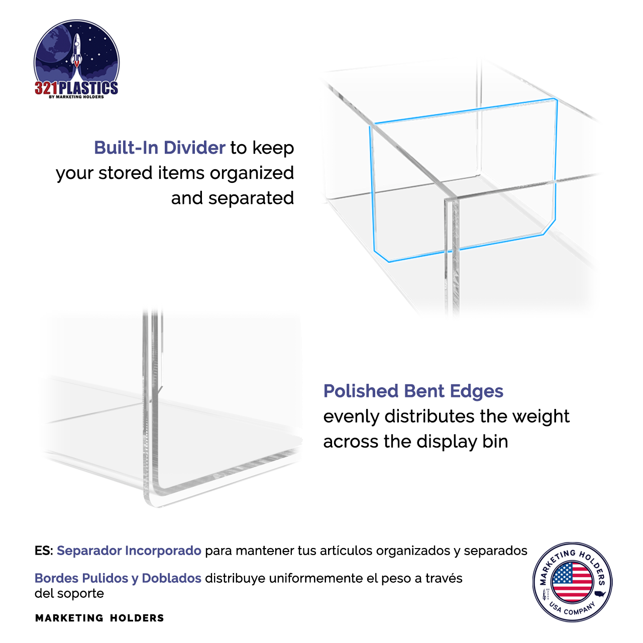 Double Compartment Storage Tray with Two 4"W Bins