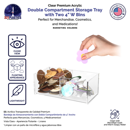 Double Compartment Storage Tray with Two 4"W Bins