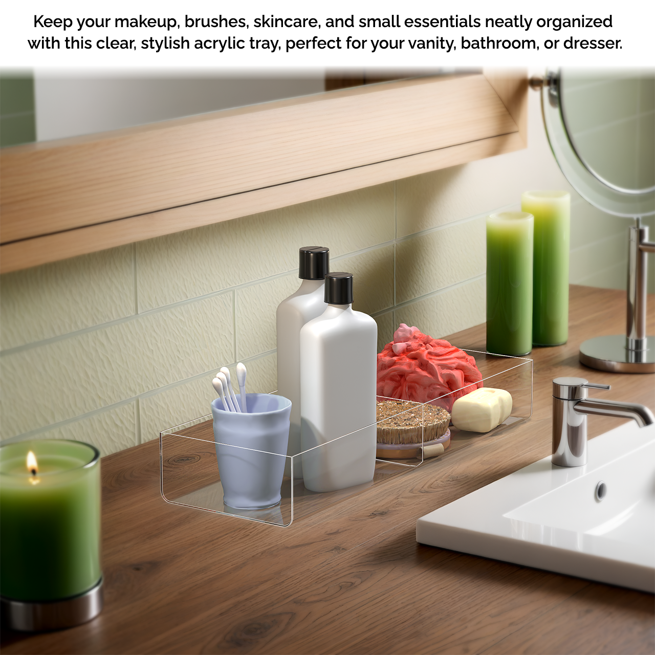 Clear Acrylic 16.75"W Multi Compartment Storage Tray