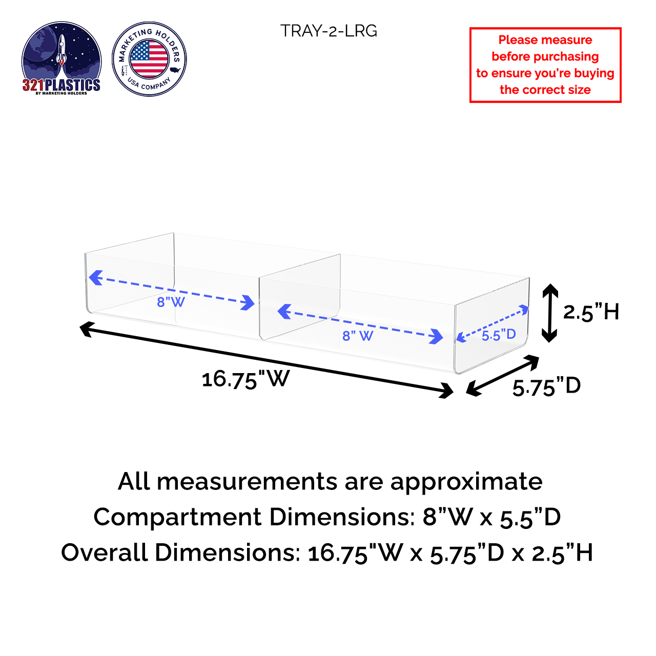 Clear Acrylic 16.75"W Multi Compartment Storage Tray